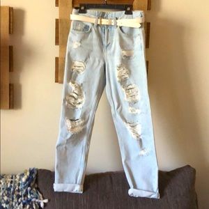 Light distressed denim boyfriend jeans
